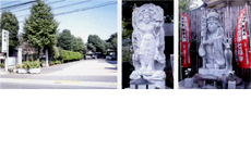 延命寺入口　大駐車場完備　武蔵野吉祥七福神 　毘沙門天（左）・寿老人（右）